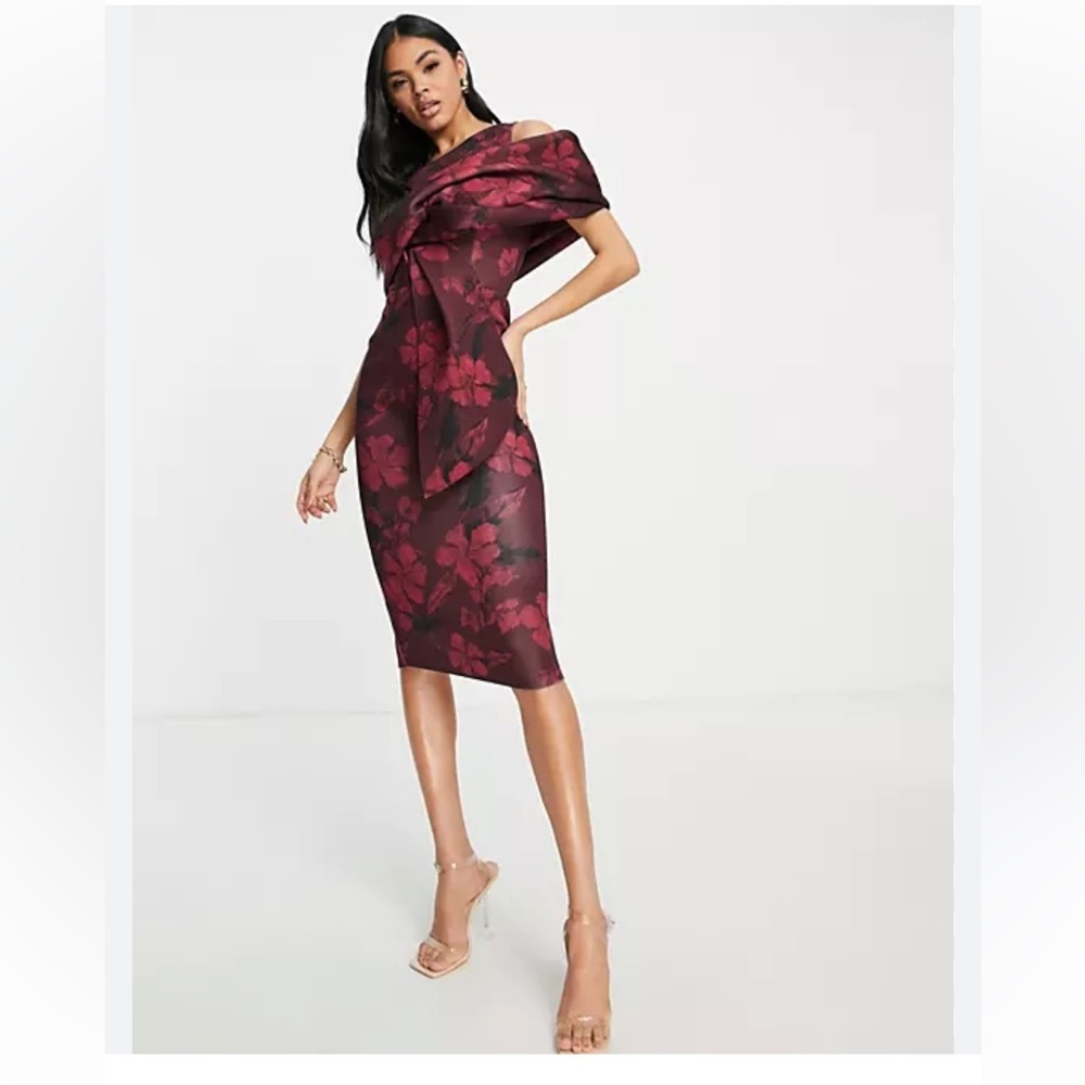 ASOS Floral One-Shoulder Dress Red Black